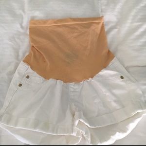 White denim maternity shorts